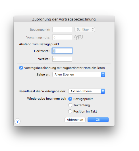 Dialogbox Zuordnung der Vortragsbezeichnungen